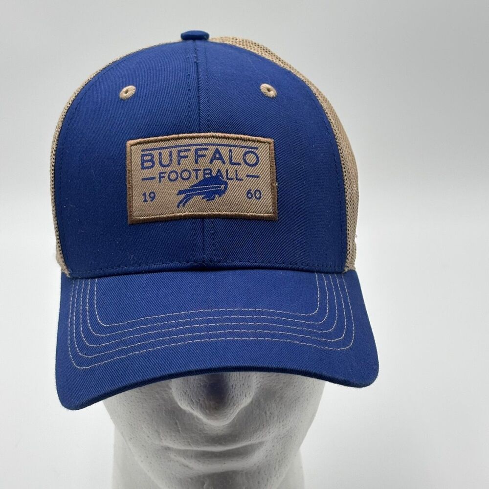 NFL Team Apparel Buffalo Bills Trucker Hat 1960 Patch Blue Tan Mesh